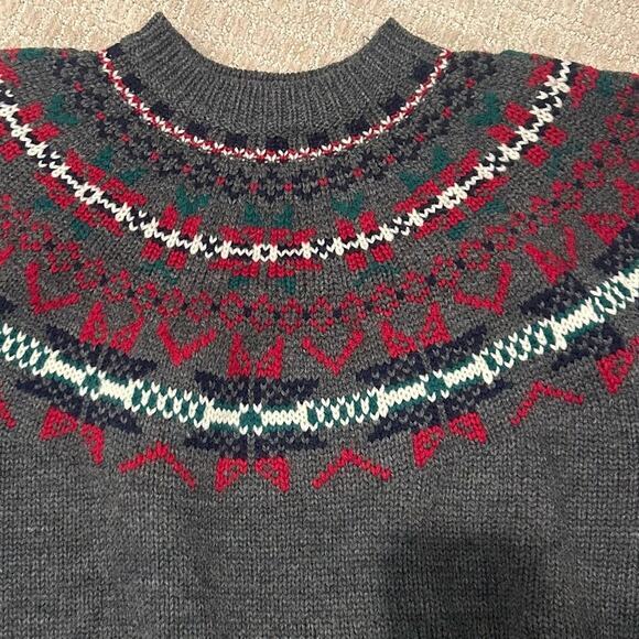 Allen Solly 100% Wool Sweater Fair Isle Gray Red Warm Winter Sz Large Cozy Cabin - Picture 5 of 5
